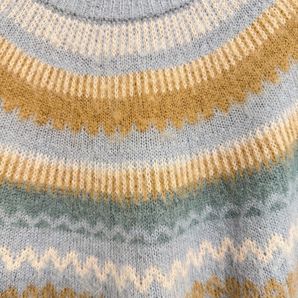 J. Crew fair isle yoke puff sleeve sweater blue 23891 - Picture 9 of 10
